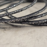 Black with Silver Glitter Thin Metal Bangles Metallics Stack of 6