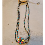 Double Strand Stone Flower Pendant Necklace