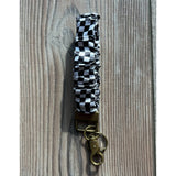 Silky Scrunchie Wristlet Keychain Bag Purse Charm Black and White Bandana Print