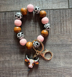 Longhorn Western Focal Bead Wristlet Keychain Silicone Wood