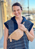 Charlotte Quilted Sling Belt Bag Fanny Pack Nude Patent