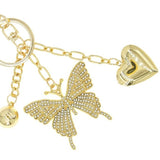 Gold Bling Rhinestone Butterfly With Heart Locket Keychain