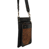 Vela Black Small Leather Crossbody in Cheetah