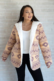 Imani Hooded Printed Sherpa Jacket Western Aztec Design Blush