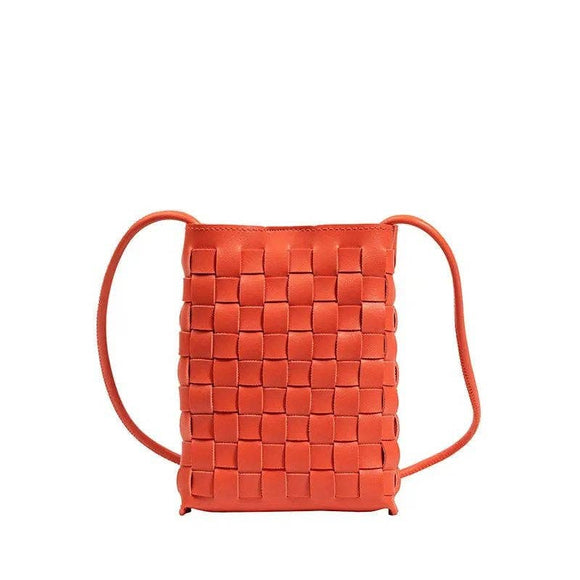 Woven Vegan Leather Kylie Crossbody Bag Orange