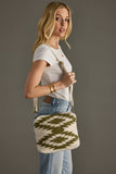 Cream & Olive Western Woven Wool Crossbody Bag | Boho Removable Strap