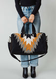 Black Gray Mustard Cream Western Aztec Woven Cotton Duffle Weekender Travel Bag