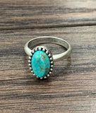 Oval Turquoise Adjustable Ring – Antique Silver Brass Band