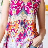 Fuchsia Multicolor Flare Top with Self Tie Back