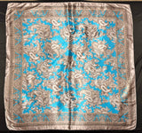 Light Blue & Mocha Tan Paisley Wild Rag | 36" Satin Western Scarf