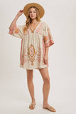 Boho Embroidered Babydoll Dress – Pink