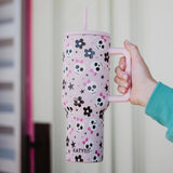 Pink Skull Flower Bows Halloween 38 Oz Insulated Stainless Steel Tumbler Handle