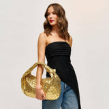 Dollie Gold Woven Vegan Leather Hobo Bag