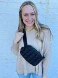 Quilted Belt Sling Crossbody Bag Black