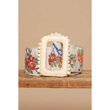 Floral Embroidered Belt – Cream & Ruby | Beaded Straw Buckle | Pol Clothing