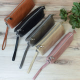 Kayla Vegan Leather Double Zip Clutch Wristlet Crossbody Bone