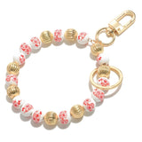 Red & White Chinoiserie Porcelain Flower Beaded Bangle Bracelet Key Ring
