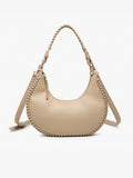 Aria Whipstitch Crescent Shoulder Bag in Lt. Taupe