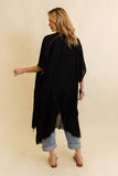 Ruffle Edge Bohemian Lightweight Flowing Kimono Wrap Cover Up Black