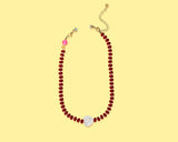 Amore Full Heart Beaded Necklace | Red & Pink Glass Heart Bead | 14K Gold Plated