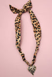 Leopard Knotted Scarf Layering Necklace with Leopard Heart Charm