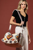 Handmade Navajo Pattern Cotton Duffel Bag with Suede Straps — Ivory