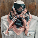 Baby Pink Roses & Teal Wild Rag Western Scarf, 35 Inch