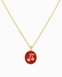 Gold Cherry Signet Pendant Necklace | Oval Enamel Stamp