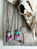 Western Turquoise Cactus with Rodeo Logo Necklace