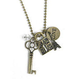Monarch Five charm necklace Key Eiffel Tower Crystal Love Lock