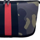 Neoprene Cosmetic Travel Bag Green Camo and Black Red Stripes