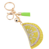 Bling Crystal Yellow Citrus Lemon Tassel Keychain Keyring Bag Purse Charm