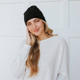 Rolled Edge Cashmere Blend Beanie Black