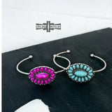 Western Layering Silver Turquoise Blossom Cuff Bracelet