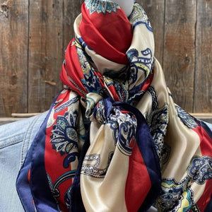 Red Navy Blue Paisley Printed Western Southwestern Wild Rag Scarf Accent