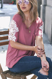 Lace Sleeve Detailed V Neck Pocket Top Mauve