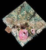 Sage Hand Painted Rose & Butterfly Lace Bandana | One-of-a-Kind Wild Rag