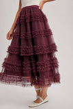 ROMANTIC RUFFLE TIERED TULLE MIDI SKIRT
