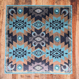 Aztec Print Square Silky Wild Rag | Teal/Mocha