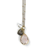 Rose Quartz Charm Necklace with Heart and Bead Charm