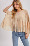 Sheer Asymmetric Textured Cape Top - Beige