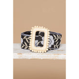 Floral Embroidered Belt – Black & White | Beaded Straw Buckle | Pol Clothing