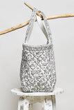 Hand Block-Printed Quilted Floral Tote Bag – Ivory & Grey