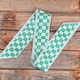 Green Checkered Western Skinny Cowgirl Mini Wild Rag Scarf Necktie