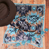 Aztec Print Square Silky Wild Rag | Teal/Mocha