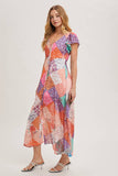 Pastel Quilt Printed Button Down Maxi Dress