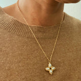 Square Pearl Cross Necklace | Gold Plated
