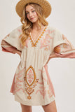 Boho Embroidered Babydoll Dress – Pink