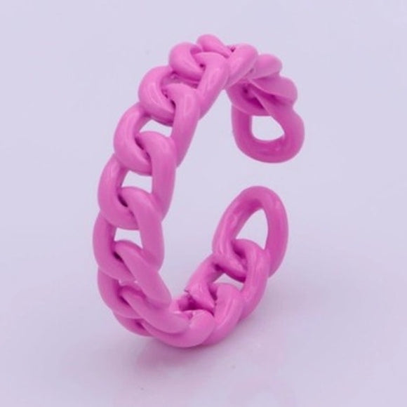 Curb Chain Ring Curb Link Chain Ring Enamel  Adjustable Ring Pink