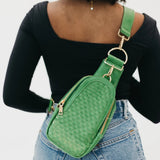 Waverly Woven Crossbody Sling Bag with Strap Extender Emerald Green